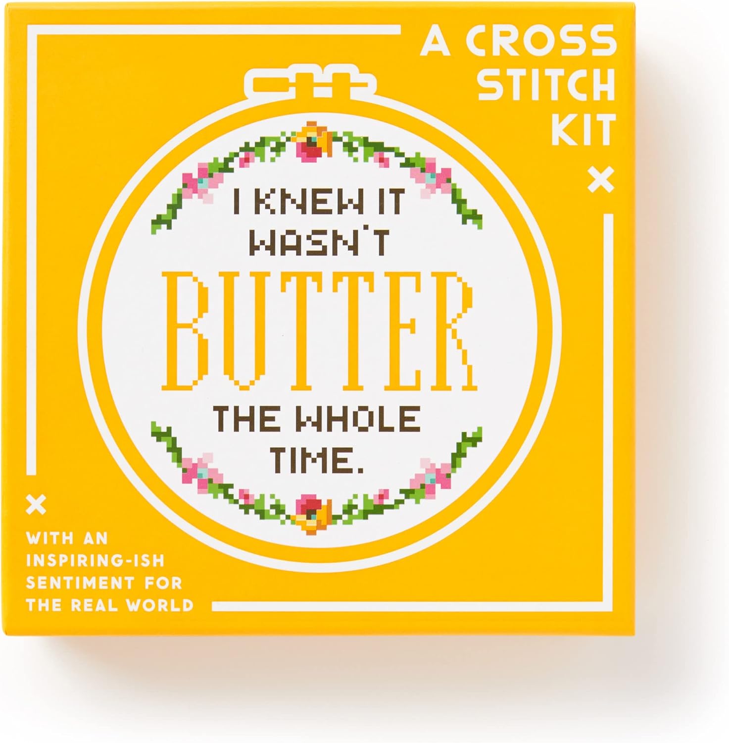Brass Monkey I Knew It Wasn't Butter – Cross Stitch Kit for Beginners and Experts DIY Starter Craft with Design Guide and Instructions