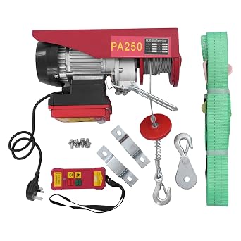 Electric Hoist with Wireless Remote Control Heavy Duty Winch 250-800kg Load Capacity Dual Slings & Hooks 12m Lifting Height IP40 Overhead Hoist Suitable for Garages, Warehouses 250KG