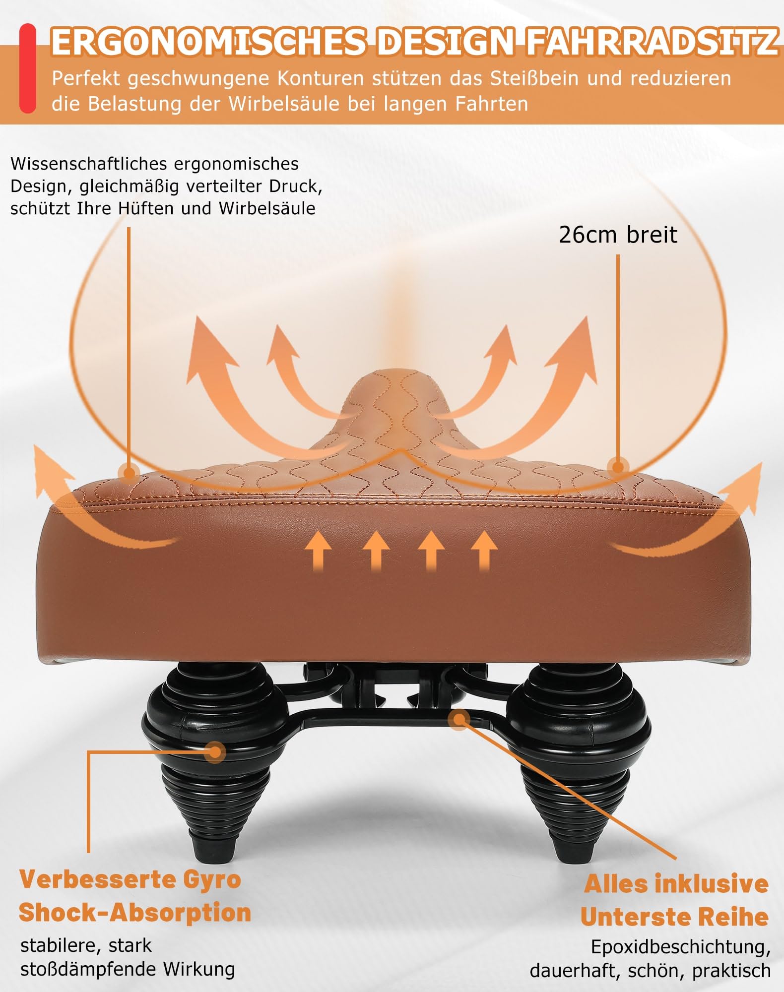 CDYWD Extra Breit Klassischer Fahrradsattel Herren & Damen, Bequem, Weich, Ergonomisch, Bequemer Vintage Fahrradsitz, Universal Ersatz Fahrradsättel für Mountainbike, Cityrad, Ebike, Heimtrainer