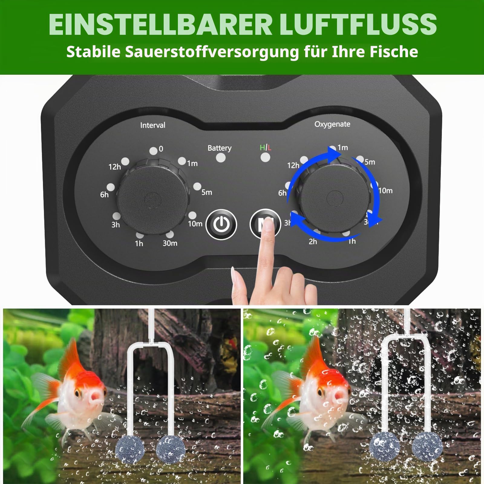 Solar-Sauerstoff-Luftpumpe für Teich, verbesserte einfache Drehtaste, Solar-Teichbelüfter, 2 Arbeitsmodi, Solar-Belüfter für Außenteiche mit Timing-Funktion
