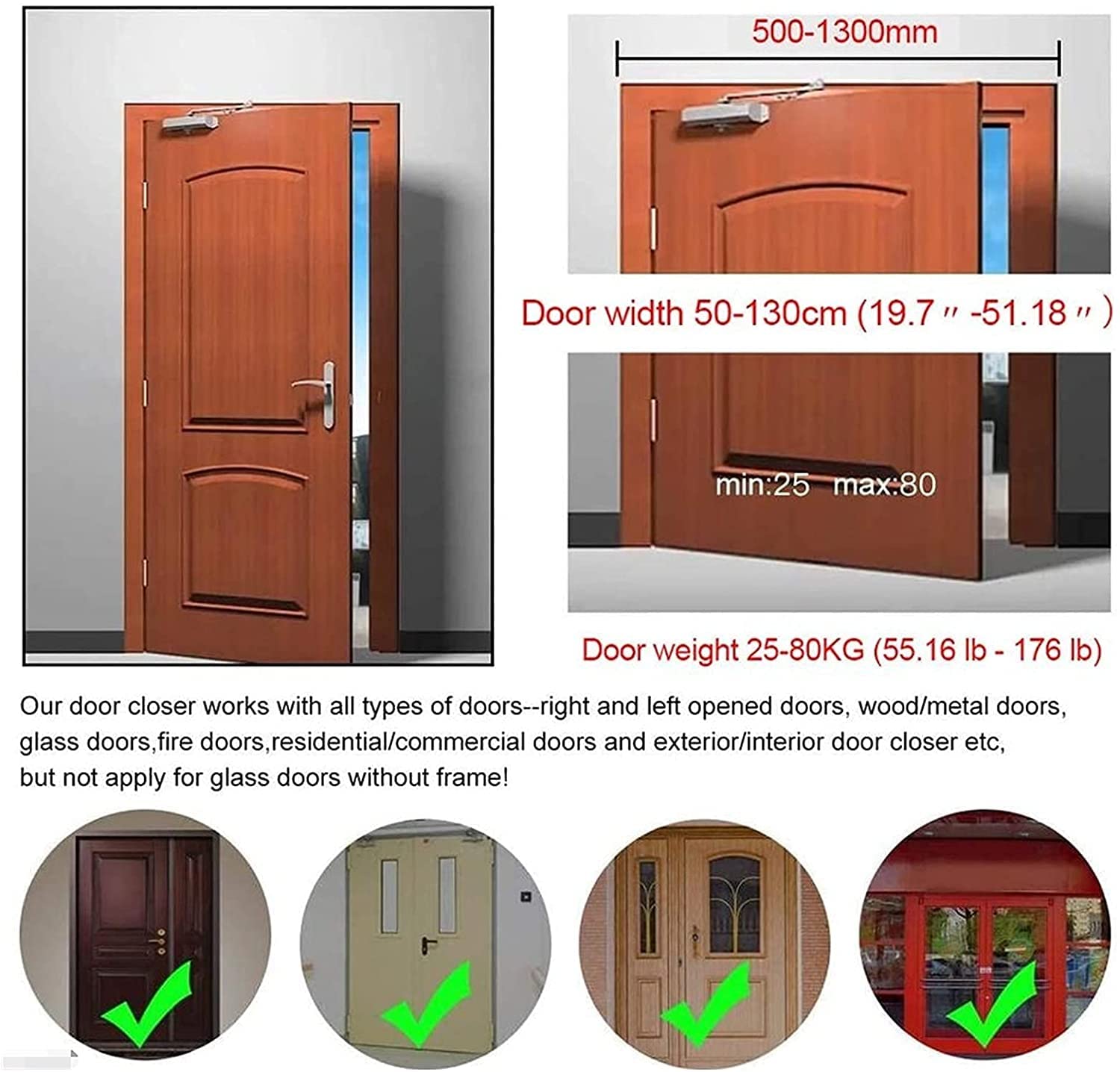 Auomaic - Cierrapuertas hidráulico ajustable, silencioso, para puertas de 2580 kg, acabado negro (modelo: negro M)