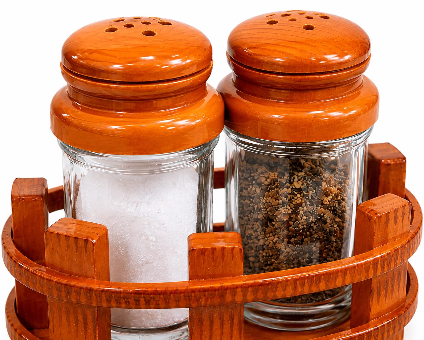 Salt & Pepper Shaker Set with Holder | 2 Pcs Plastic Spice Dispenser Jars with Multi-Hole Lids | Stylish Tabletop Salt Pepper Container Set for Kitchen, Dining Table, Restaurant & Home-image-1