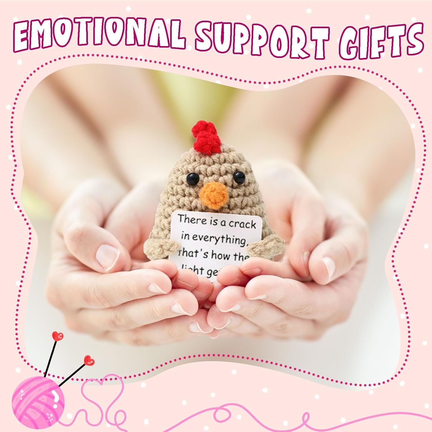 Funny Handmade Crochet Chick for Women Men, Positive Emotional Support Chick, Valentine's Day Gift, Birthday Basket Gift for Home Decorations image 2