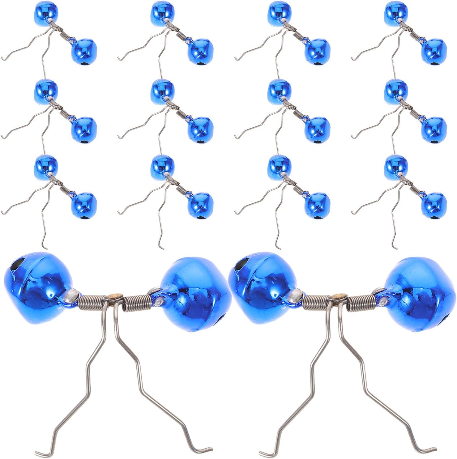 WOONEKY 32pcs Fishing Bite Alarm Bells for Rods High Sensitivity Dual Bell with Design Loud Clear Sound Fishing Alarm Tool for Sea Rods Outdoor Gear Blue
