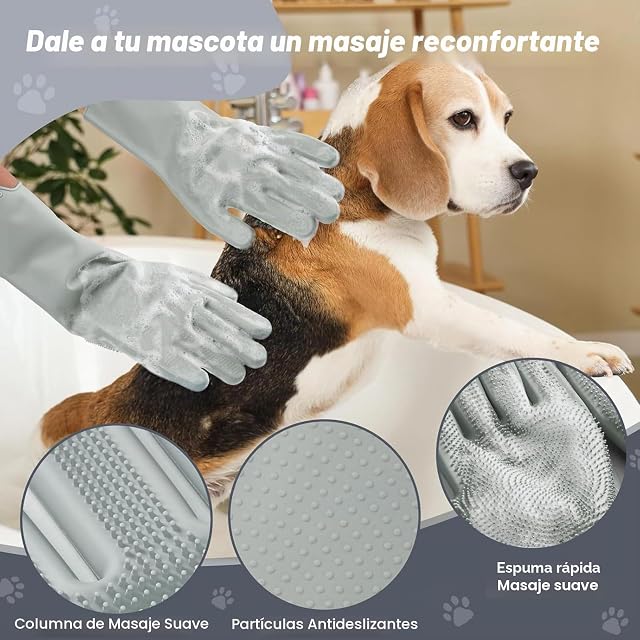 Foto 2 de 6 de Juego de baño para perros 4 en 1 con paño seco, manoplas, peine de metal, cepillo de masaje, ducha para perros