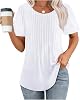 Womens T Shirts Short Sleeve Pleated Dressy Casual Shirts Scooped Neck Summer Tops Fashion Solid Tunic Tops Blouses
