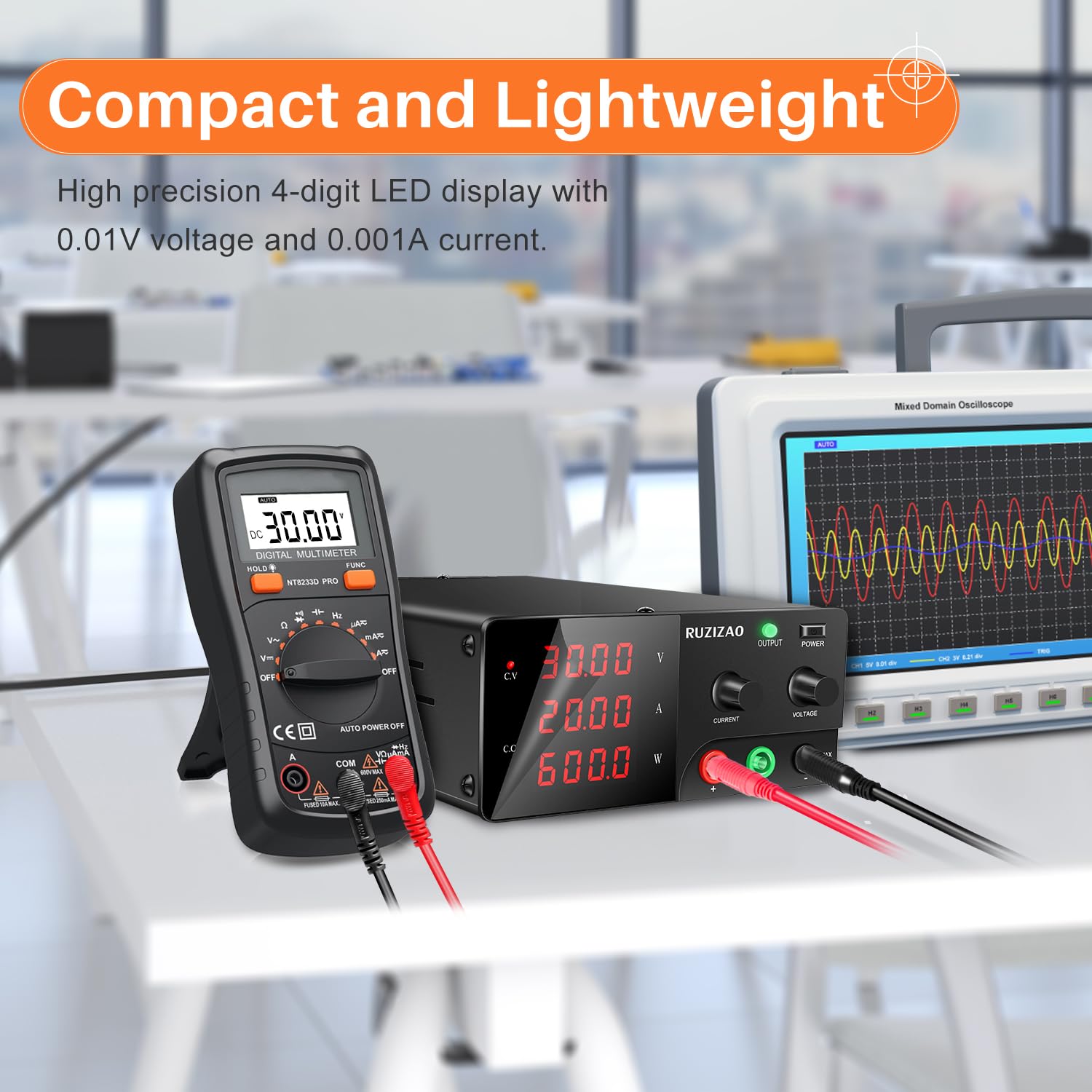 Alimentatore da Banco 30V 20A 600W Alta Potenza Alimentatore da Laboratorio con OUTPUT/Encoder, Alimentatore Regolabile con Display a LED a 4 Cifre e Uscita Stabile per Laboratorio/Elettronica