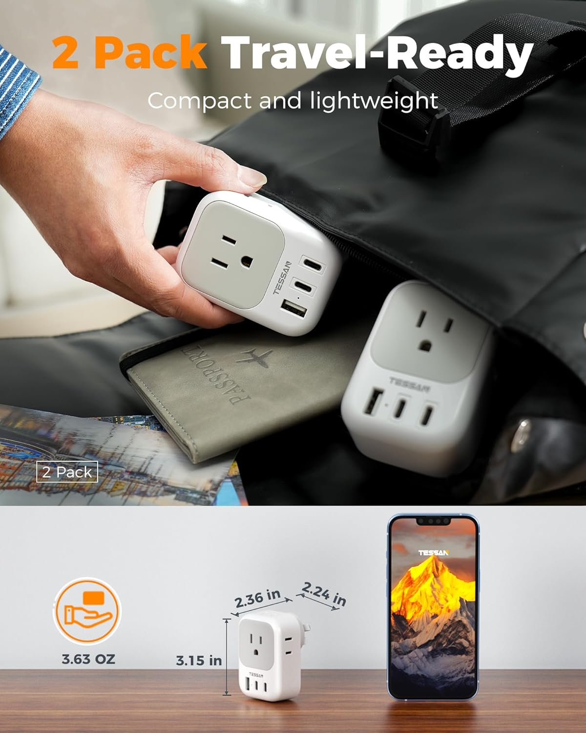 Australia Plug Adapter 2 Pack, TESSAN New Zealand Power Adapter with 4 Outlets 3 USB (2 USB-C), Type I Travel Adaptor for US to Australian Argentina China Fiji Samoa Tonga Kiribati - Image 5