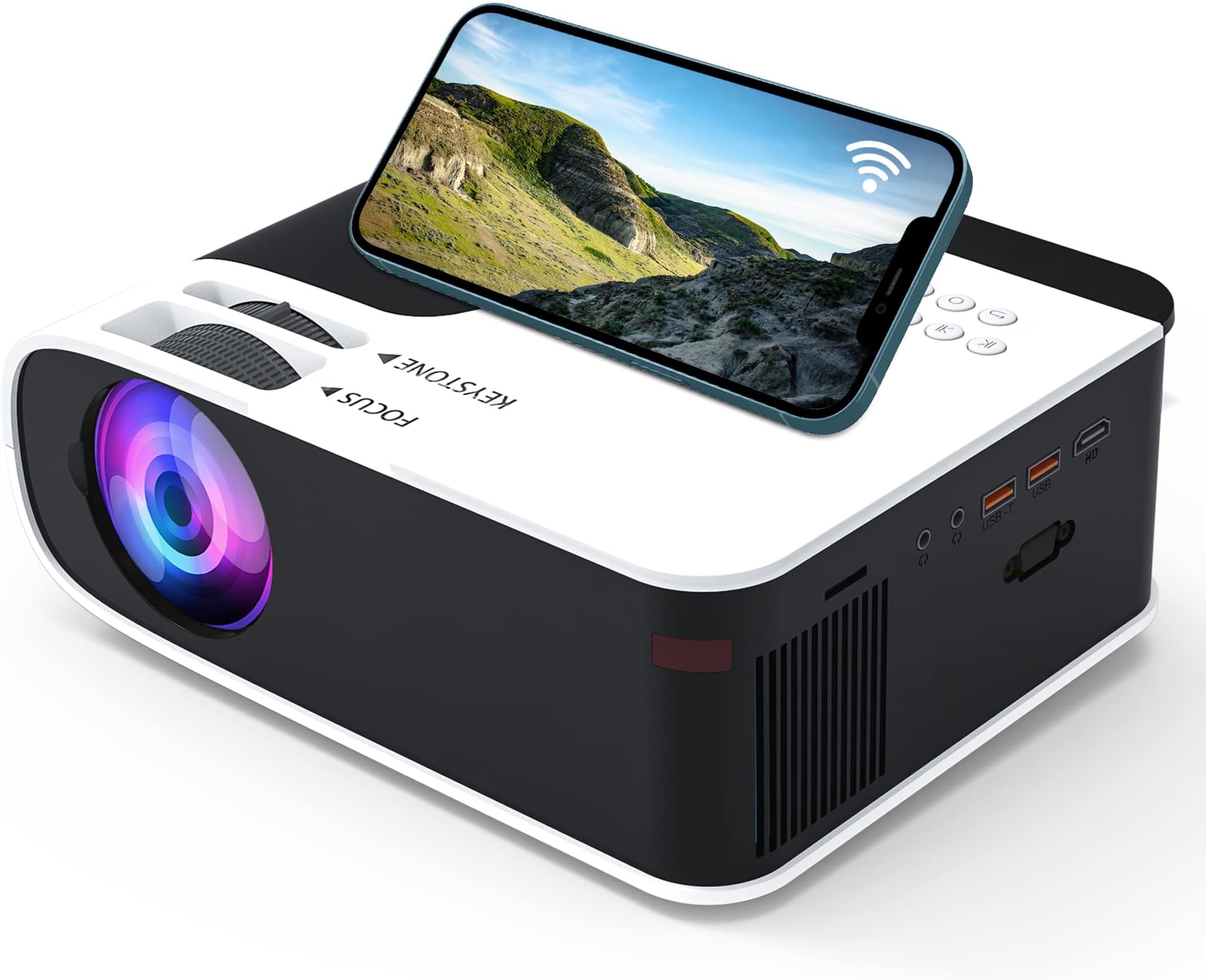 Lumavision Pro Mini Projector, Native 1080P Portable Video Projector, 250 Inch Screen Projector Screen, Home Theatre Compatible with HDMI, USB, AV, LED Portable Projector for Home/Outdoors