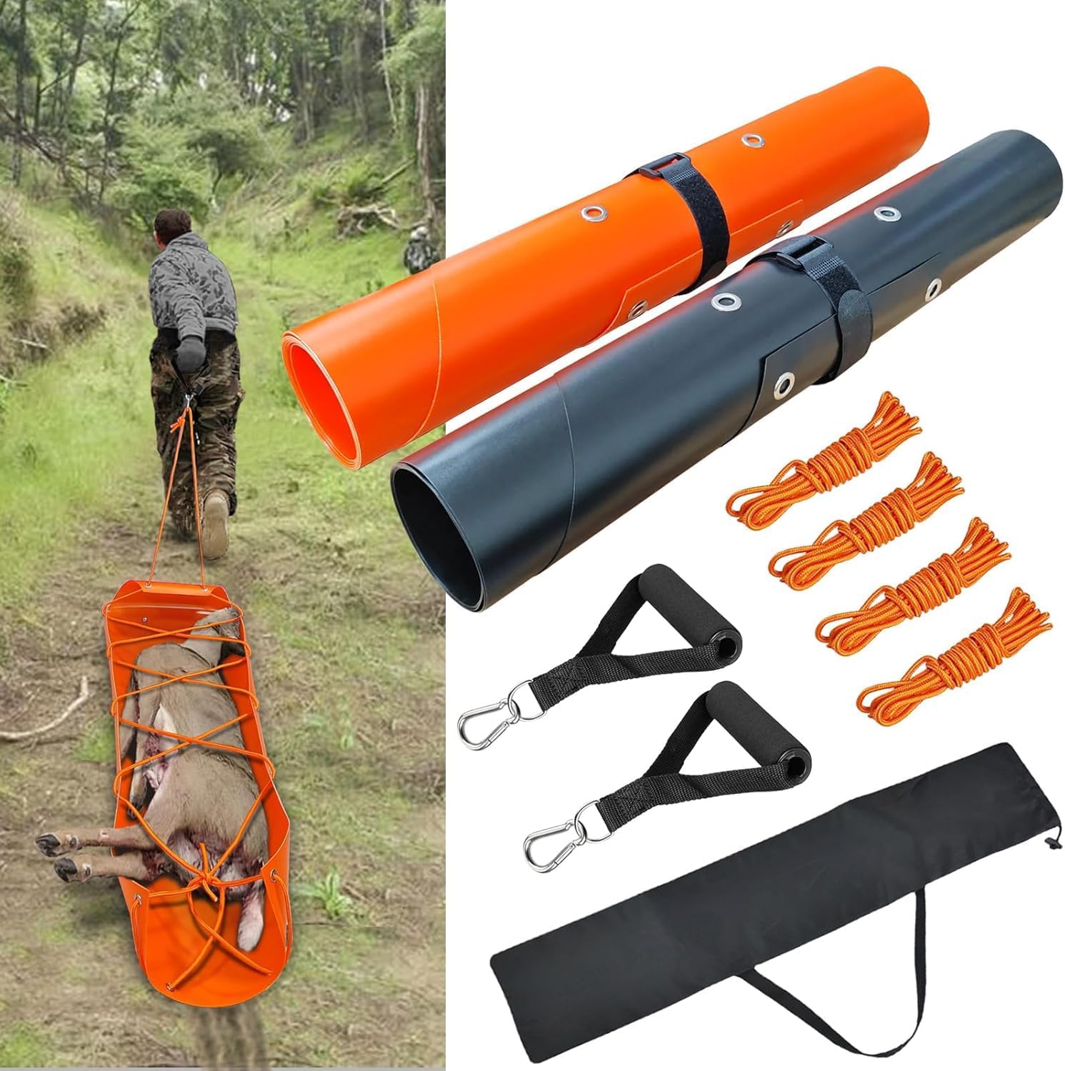 Heavy Duty Drag Sled Mat-Thickened Tear-Resistant HDPE with Pull Cables, Portable Yard, Hunting & Construction Hauler
