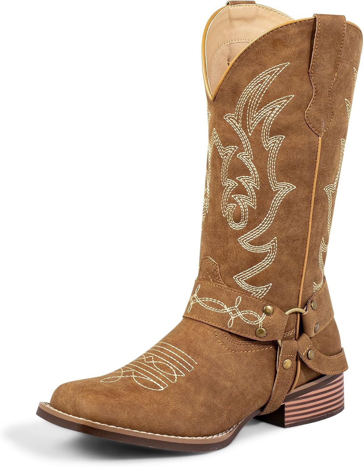 J's.o.l.e Square Toe Cowboy Boots for Women Cowgirl Boots Wide Calf Strap Western Boots
