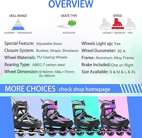 Miniatura 5 de Sowume Patines en línea ajustables para niñas y niños, patines con todas las ruedas iluminadas, patines para mujer para niños y adultos, hombres y
