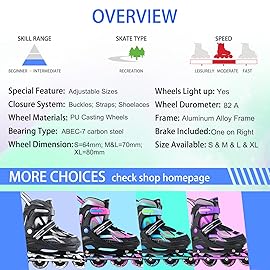 Sowume Adjustable Inline Skates for Girls and Boys, Roller Skates with All Light Up Wheels, Patines para Mujer for Kids and Adults, Men, Women