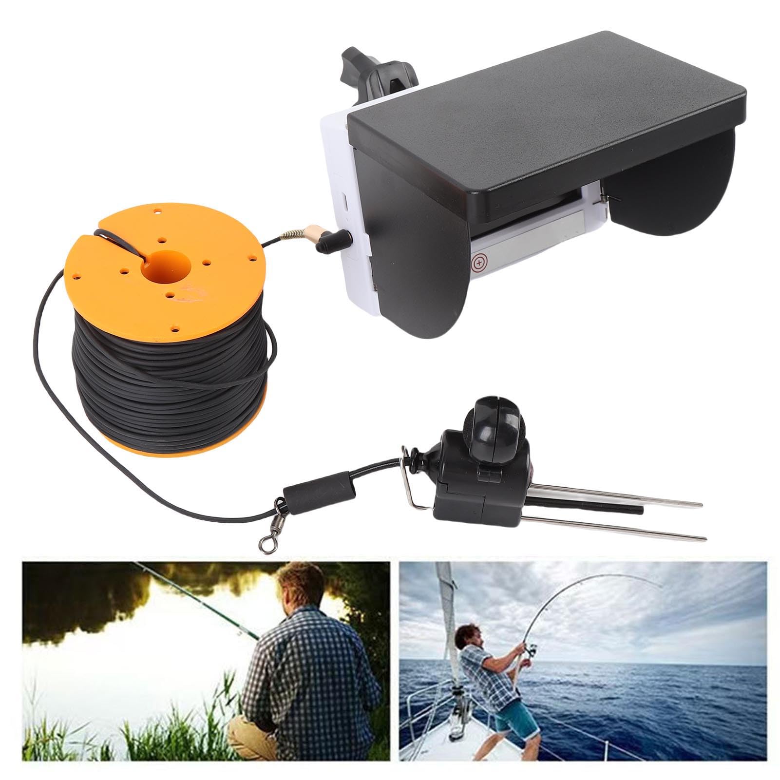 ASHATA Cámara de Pesca Submarina, Buscador de Pescado de Pantalla de 4.3 Pulgadas, Impermeable 5MP 1080p 195 ° Gran Angular con Luz de Relleno de 8 Piezas, Cable de 164 Pies, Bolsa de