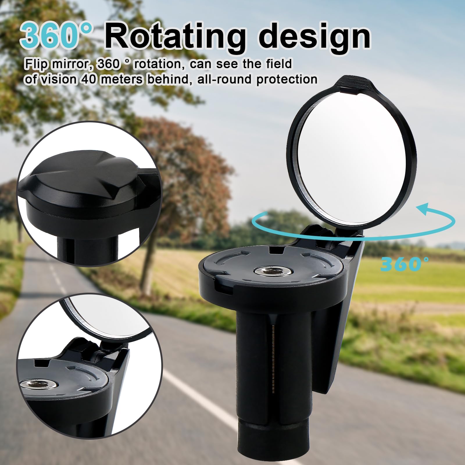 Sporgo składane lusterko na kierownicę, 2 sztuki, mini lusterko wsteczne, obracane o 360°, lusterko wsteczne, boczne lusterko do roweru wyścigowego, górskiego