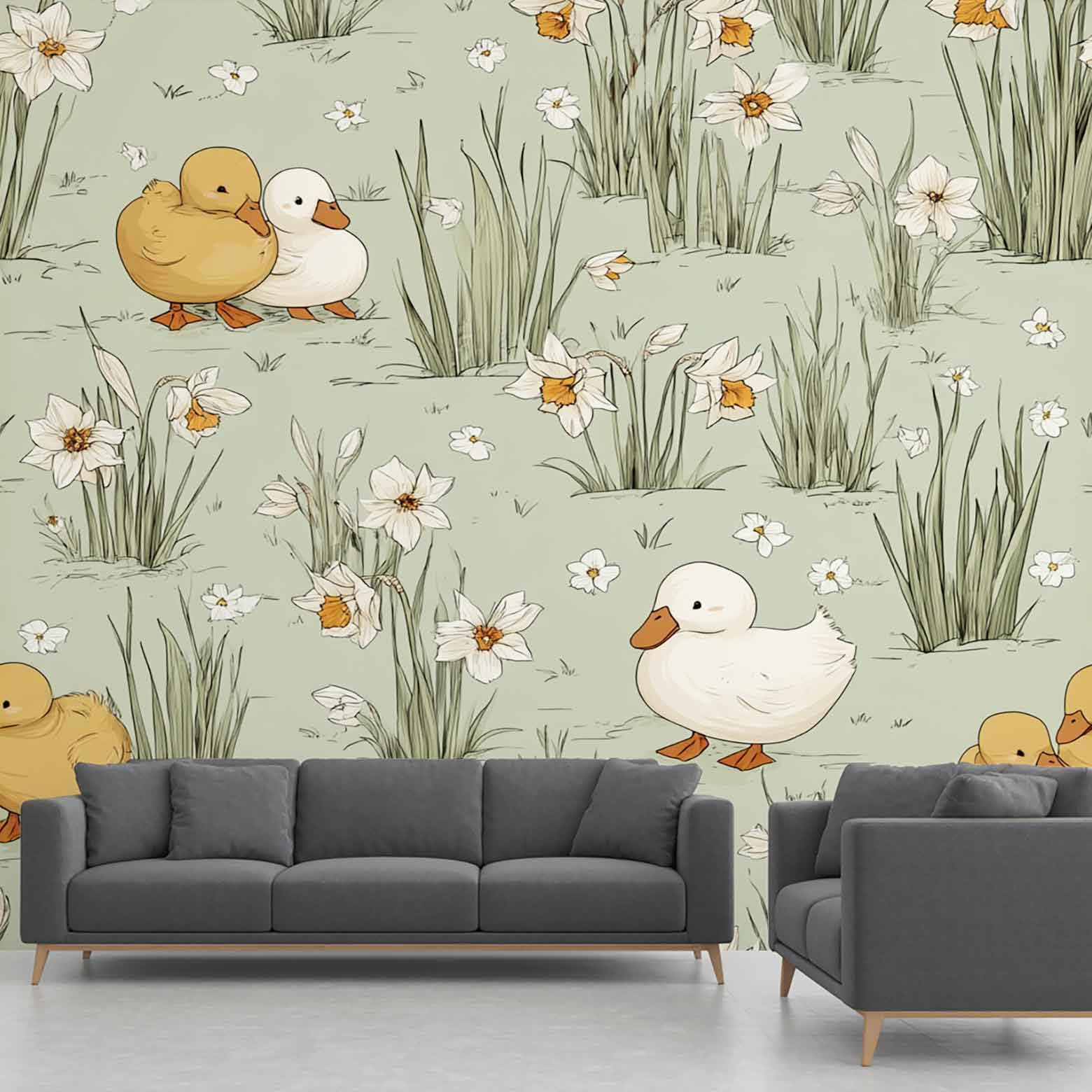 Papier Peint Canard Panoramique Floral Intissé 250x352 cm