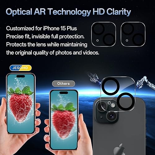 Vista 6 de Protector de pantalla para iPhone 15 Plus [6.7 pulgadas], 2 películas de vidrio templado antiluz azul incoloras, transparente HD, dureza 9H, sin