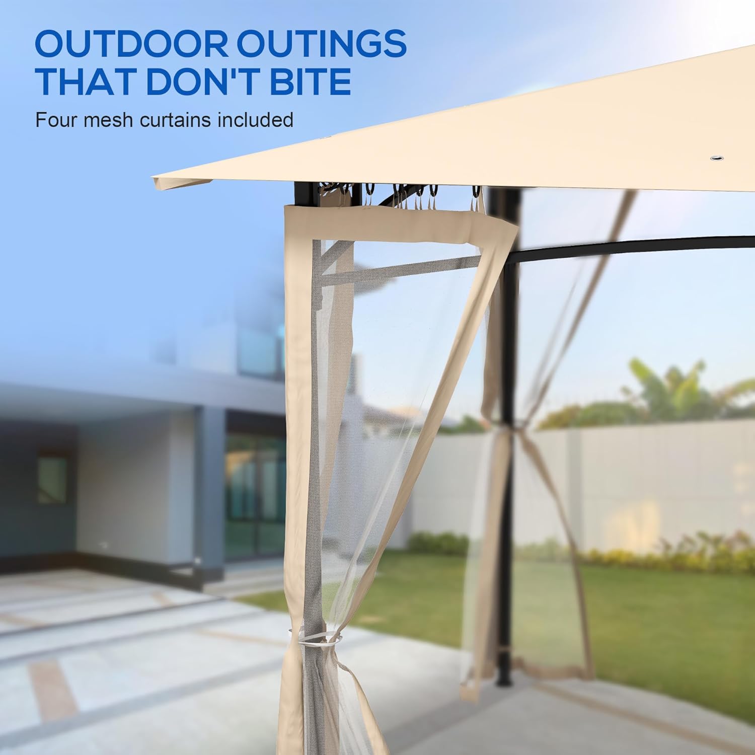 Outsunny 10' x 12' Patio Gazebo with Netting, Double Roof Outdoor Gazebo Canopy Shelter, Solid Metal Frame for Garden, Lawn, Backyard, Deck, Beige