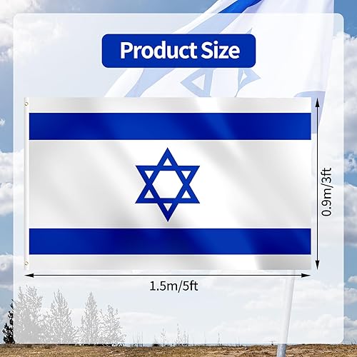 Miniatura 2 de Bandera de Israel de 3 x 5 para exteriores, bandera azul y blanca de la estrella de David, bandera nacional israelí con ojales de latón para el Día