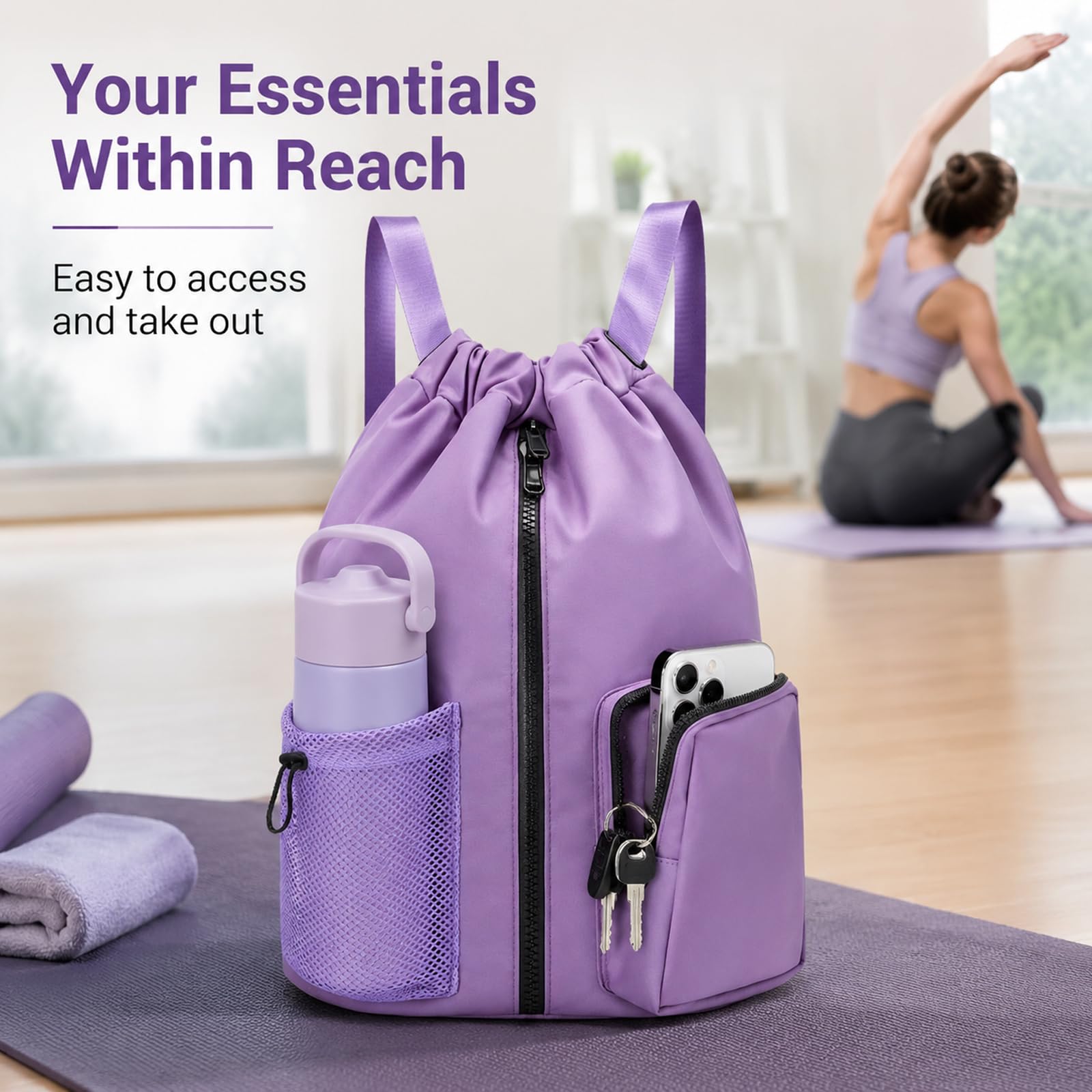 Borsa Sportiva da Donna, 20L Zaino Da Nuoto, Borsa da Palestra, Zaino Sportivo da Uomo, per Fitness, Yoga, Tennis, Escursionismo (Violet, Medio)