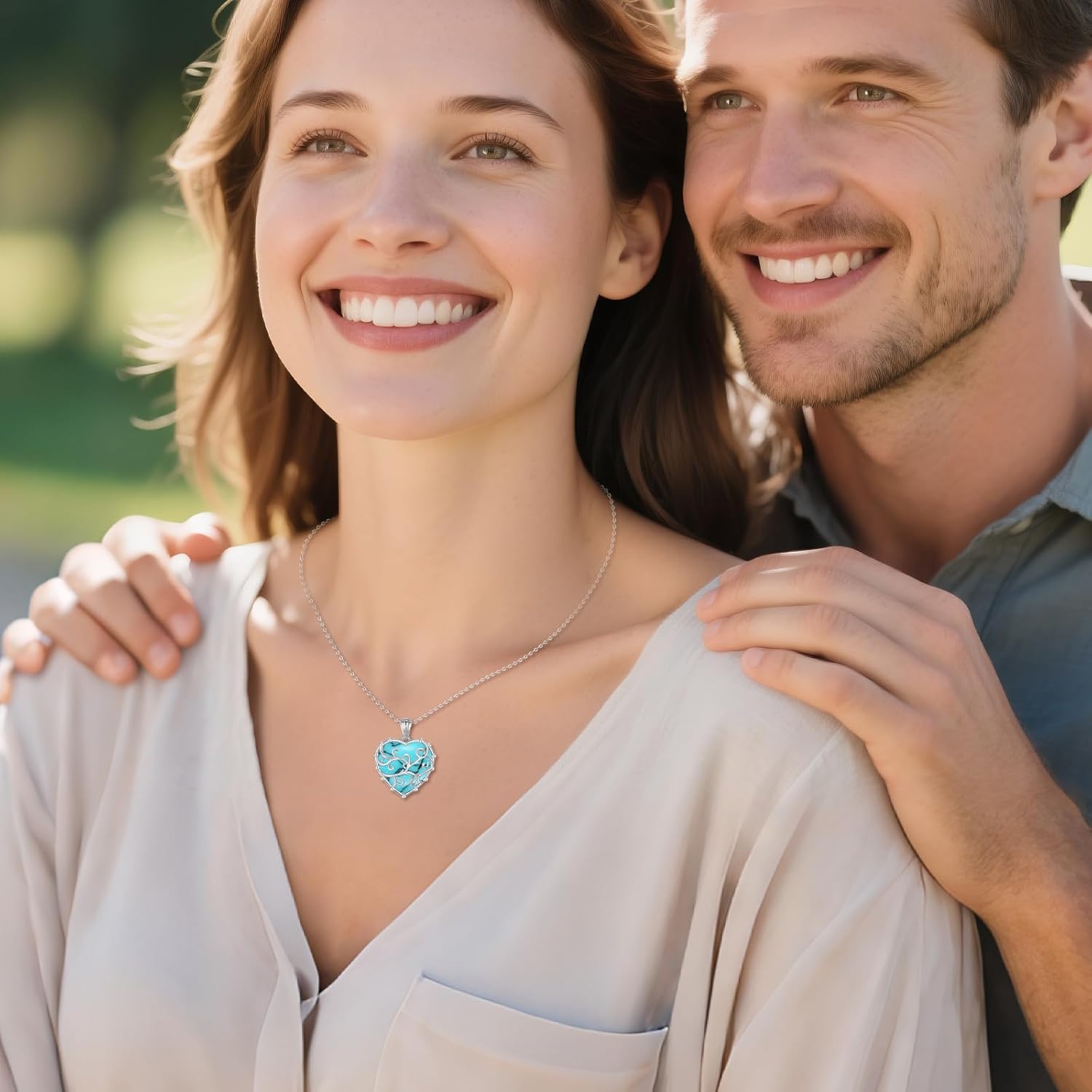 Heart Moonstone/Turquoise Necklace 925 Sterling Silver Moonston Pendent Necklace Heart Jewelry Gifts for Women - Image 5