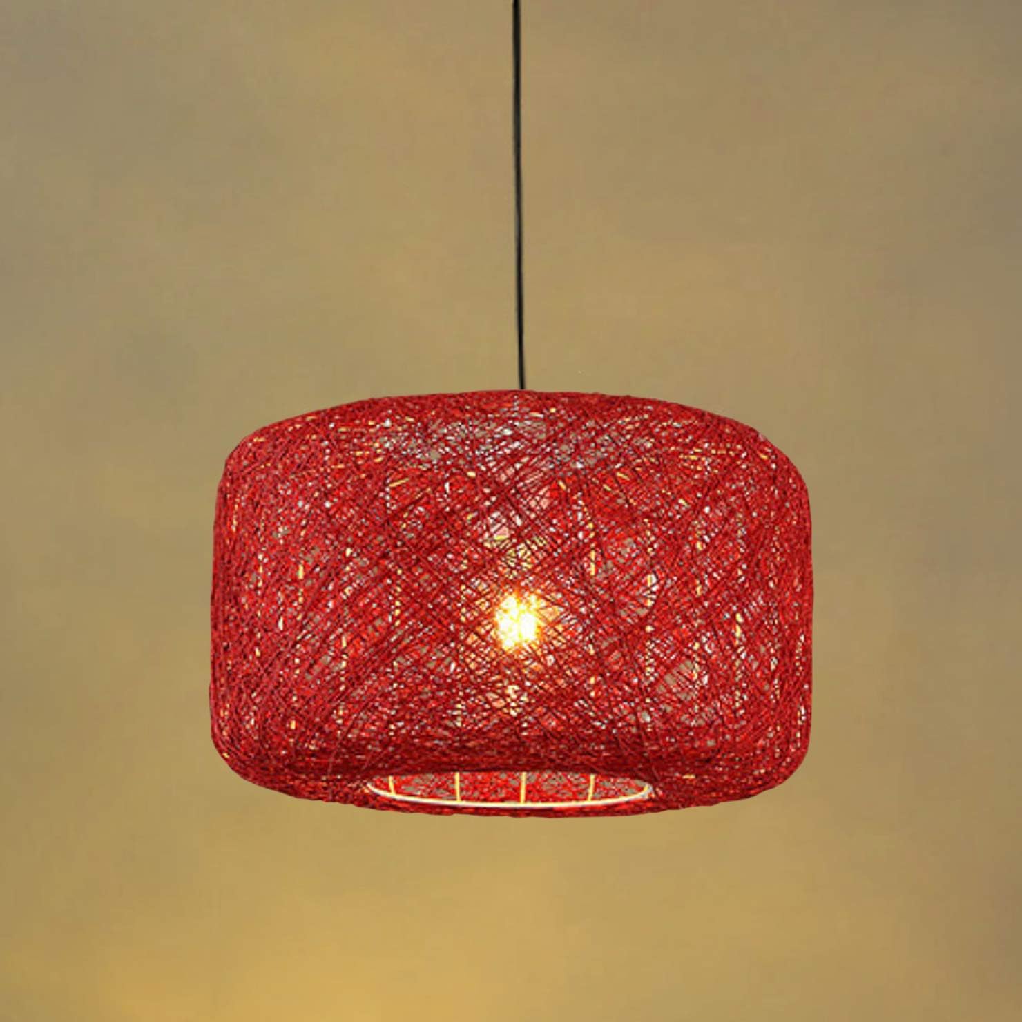 Hand Woven Twine Rattan Chandelier Pastoral Style Natural Pendant Light Ceiling Light for Restaurant, Cafe, Bedroom, Entryway