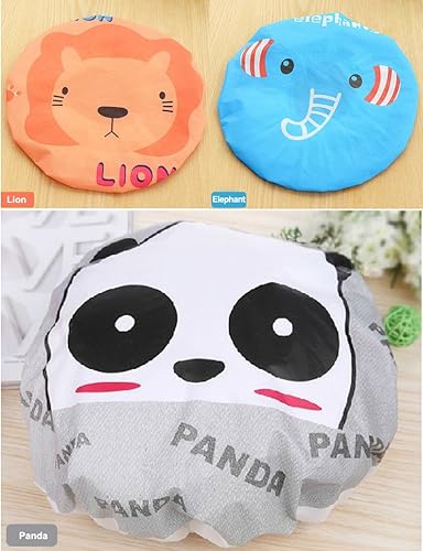 Miniatura 2 de IXIAOPET Gorro de baño elástico impermeable con dibujos animados para mujeres, niñas y niños, paquete de 3 unidades (león elefante panda)