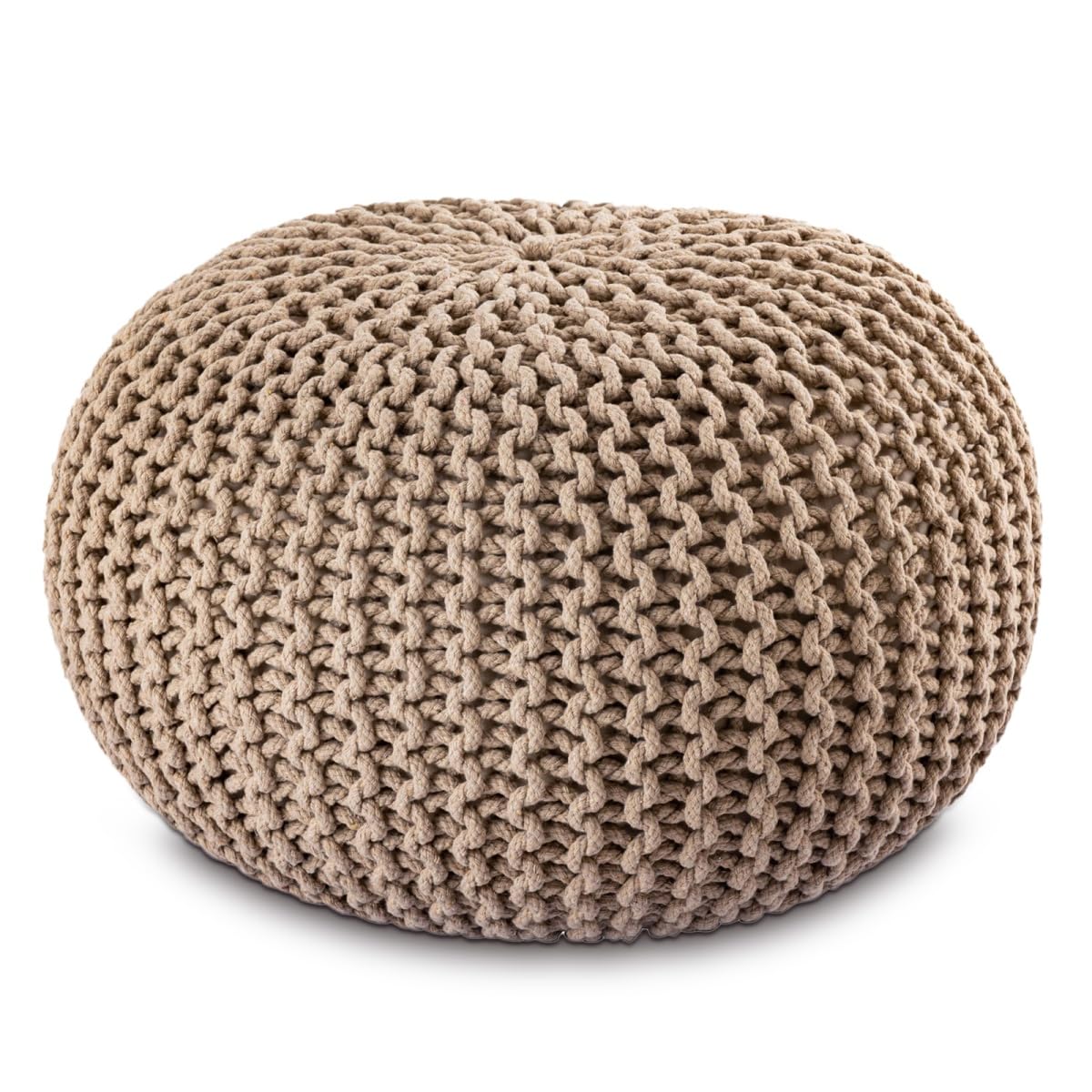 Strickhocker Pouf Ø45 o. 55cm Bodenkissen Sitzpouf XXL Baumwolle nachhaltig Größe ø 55 cm, Farbe beige