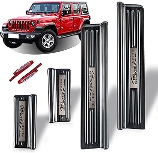 Rowa 304 Stainless Steel Door Sill Guards Compatible with Jeep Wrangler JL JLU 2018-2025 & Gladiator JT 2020-2025, Brushed Black Door Entry Guard Full Coverage