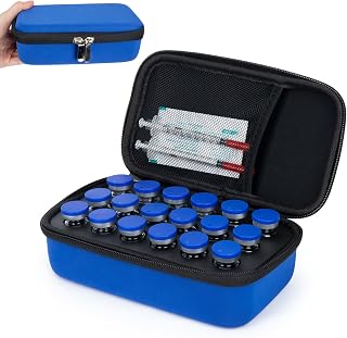 SUNMON Peptide Travel Case - 18 Slot 10ml Peptide Case for Fridge - Blue