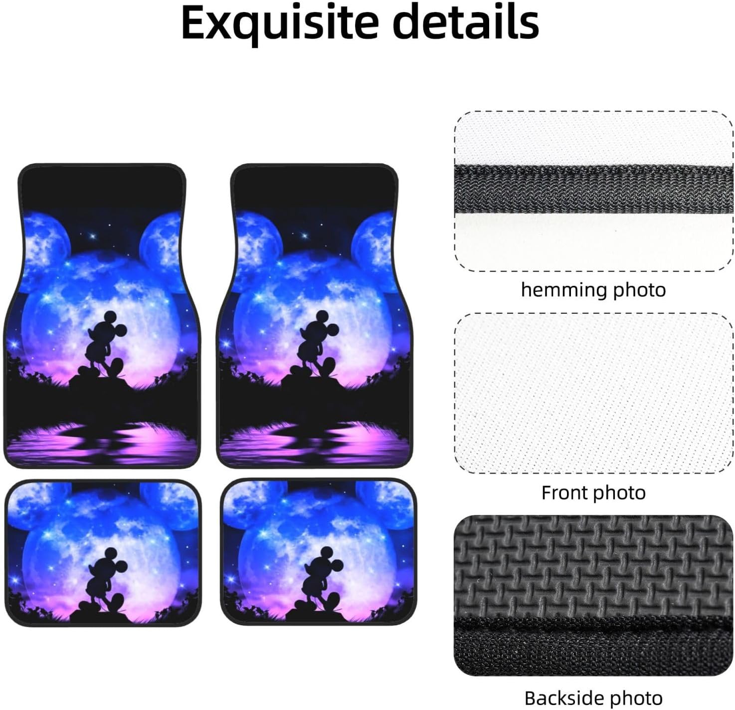 ミッキーマウス (2) カーマット 4点セット フロアマット 車 軽/普通車 1台分 フロント2枚 リヤ2枚 丸洗いOK ズレ防止加