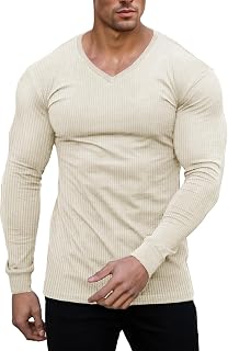 Slim Fit Thermal V Neck Long Sleeve,Muscle Shirt, Casual, Ribbed Pullover Tee Lightweight Sweater Undershirts