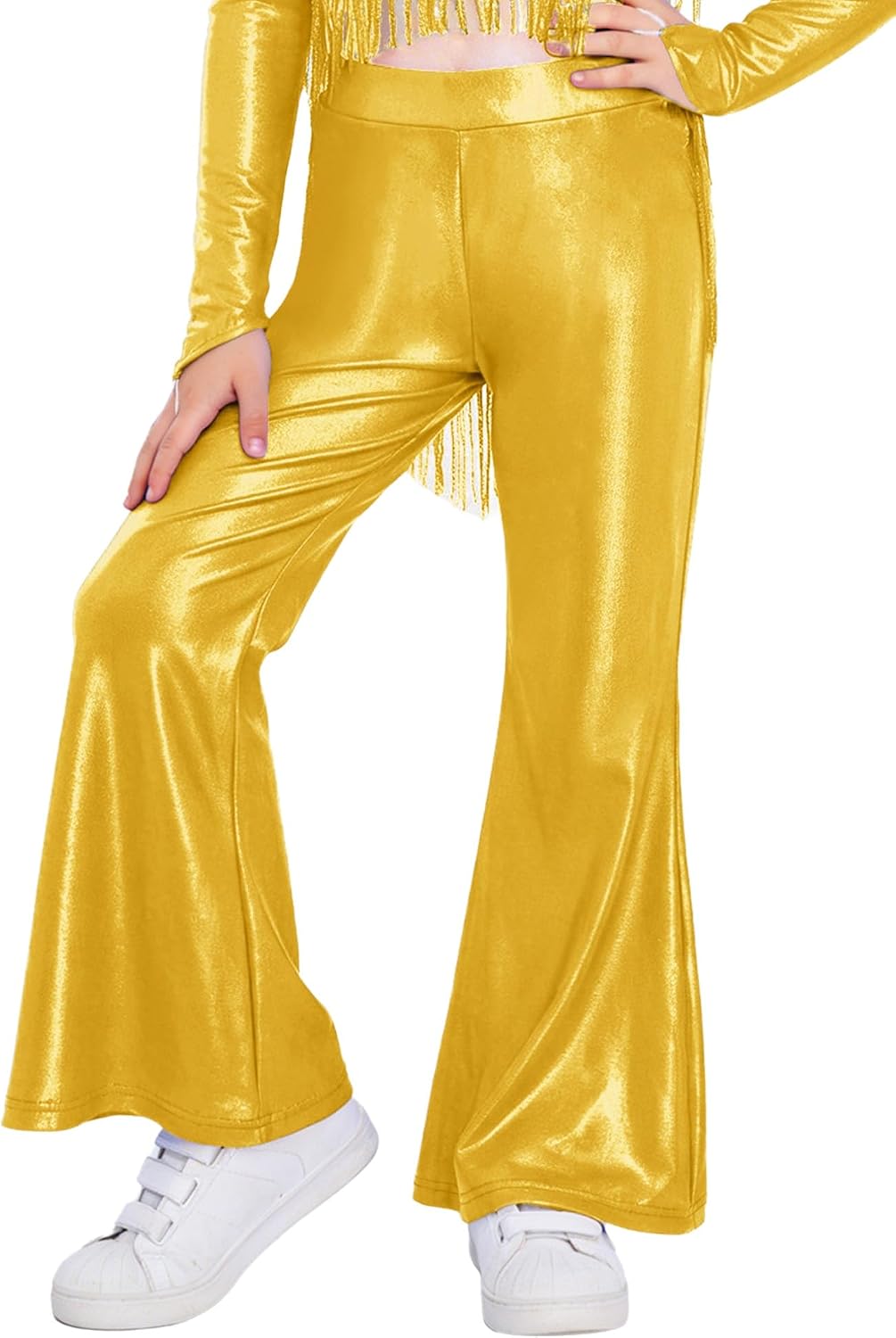 Hularka Girls Metallic Jazz Dance Pants Flared for Girls Metallic Flared Pants Flare Club Party