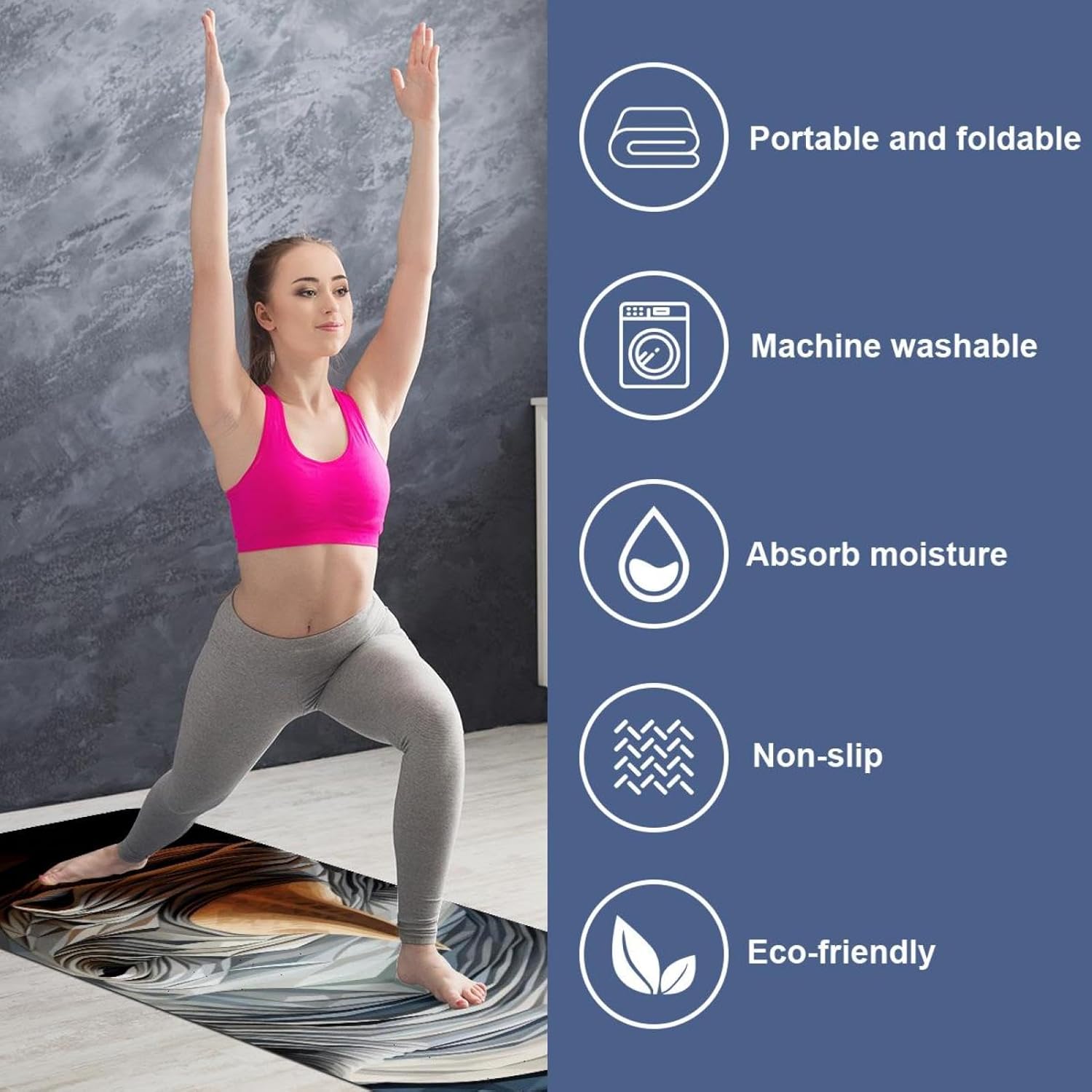 Yoga Towel, Rhino Animal Print Non Slip Sweat Absorbent Hot Yoga Mat Towel for Hot Yoga, Pilates and Fitness - 72.8" x 26.8"