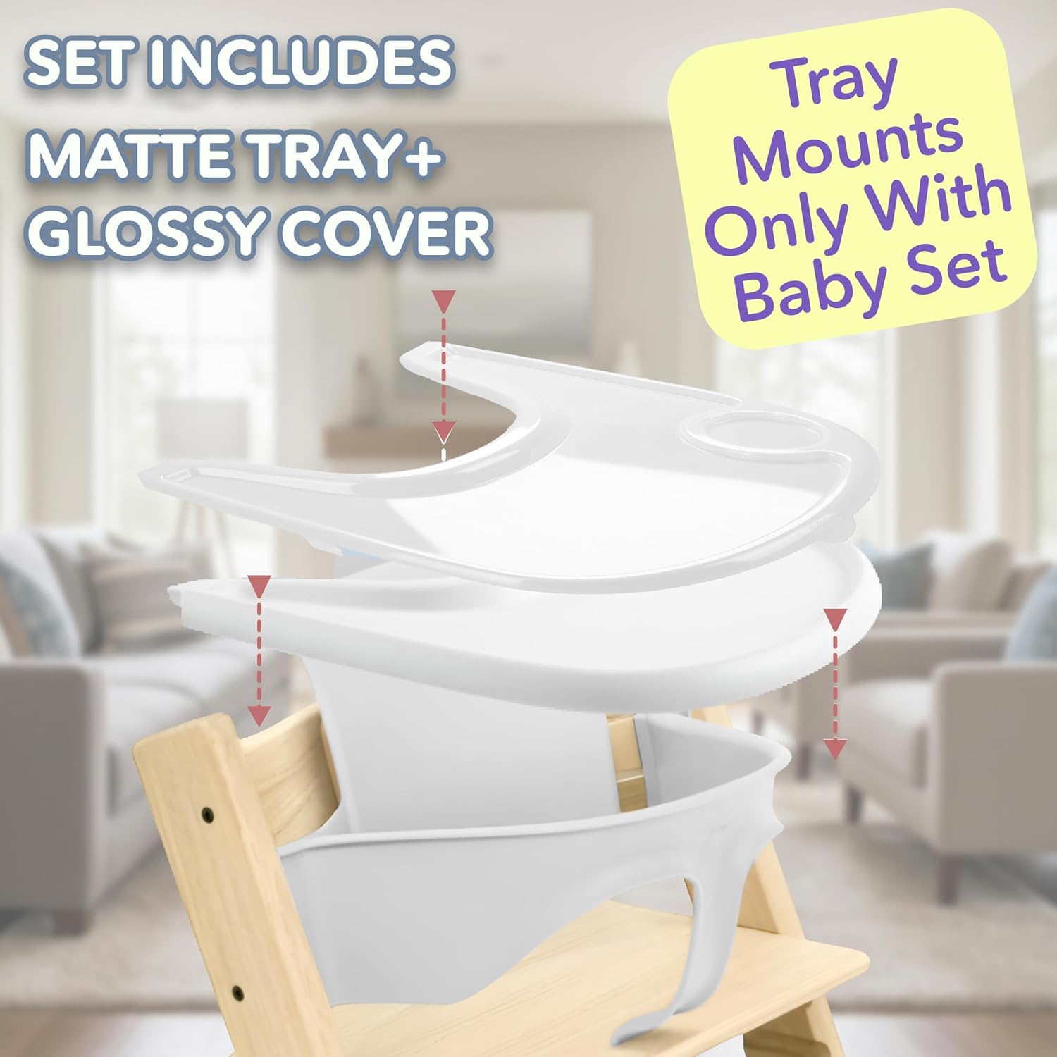 Replacement Tray & Cover for Stokke Tripp Trapp Highchair | Combo of Matte White Tray + Clear Cover for Easy Cleaning & Strong Suction