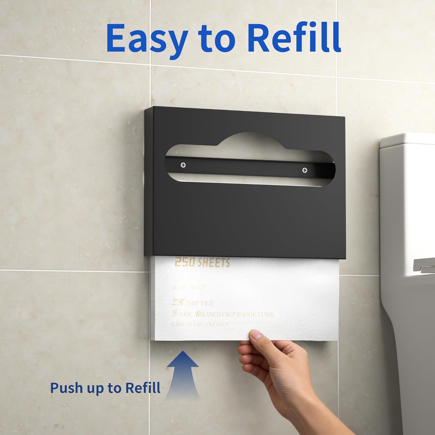 304 Stainless Steel Toilet Seat Cover Dispenser, Wall Mounted Single or 1/2 Fold Toilet Seat Covers Holder for Commercial & Home Office(Matte Black)