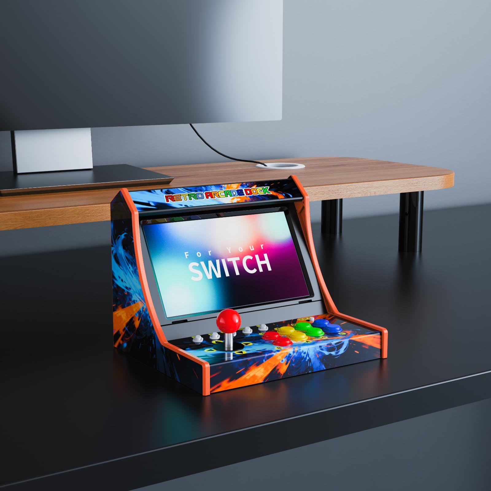 Retro Arcade Machine for Switch/OLED/Switch 2, Portable Arcade Cabinet with Joystick & Turbo Function, 12 Game Card Slots, Plug & Play Table Console Stand, Include a Screen-Casting Cable