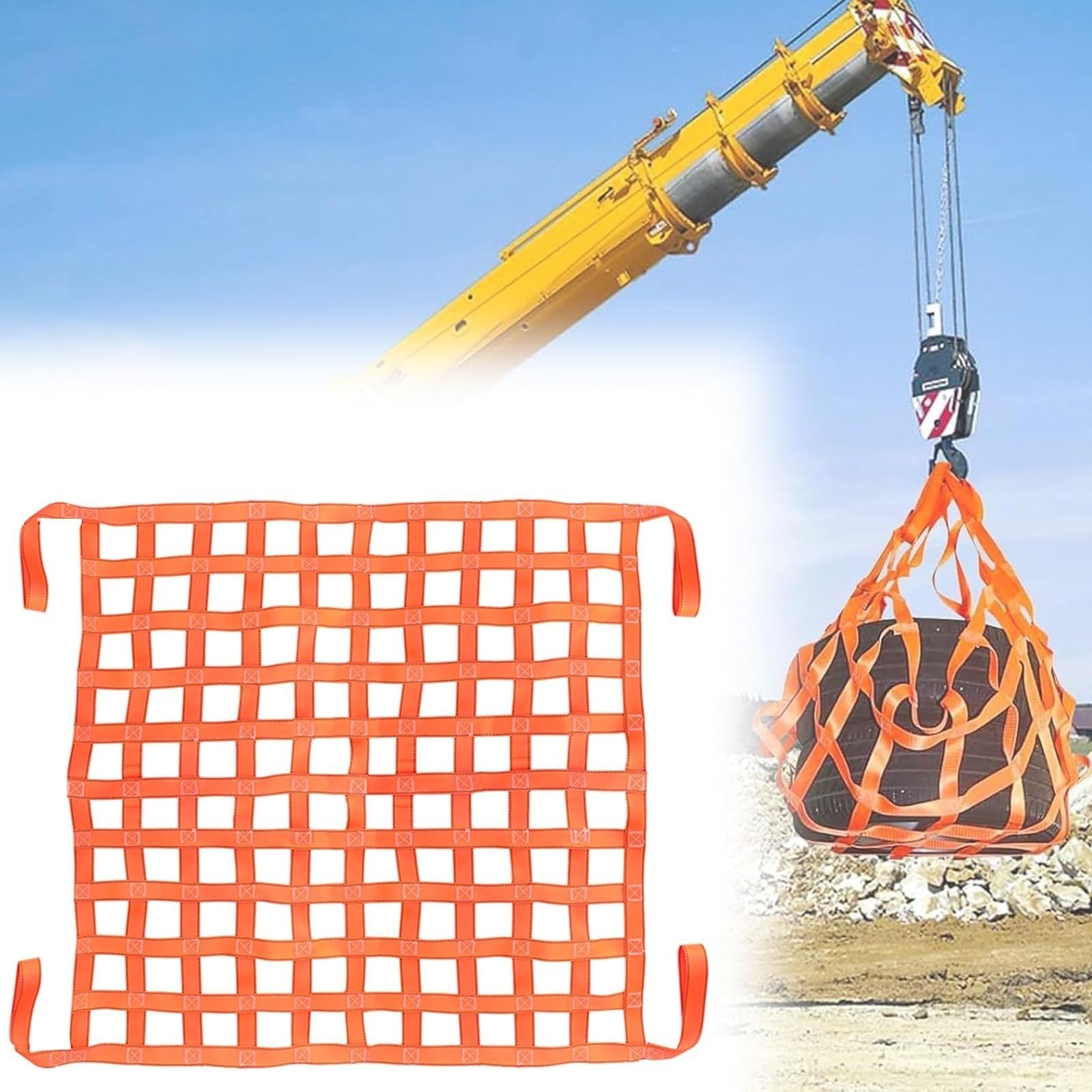 Flat Nylon Sling Hoisting Net - Bungee Cargo Net, Shelf Sling Hoisting Nets, Safety Lifting Net Straps, Material Handling Straps, Hoisting Hanging Net Lifting Nets(3 X 3/Mesh 15cm/Load 2.5t)