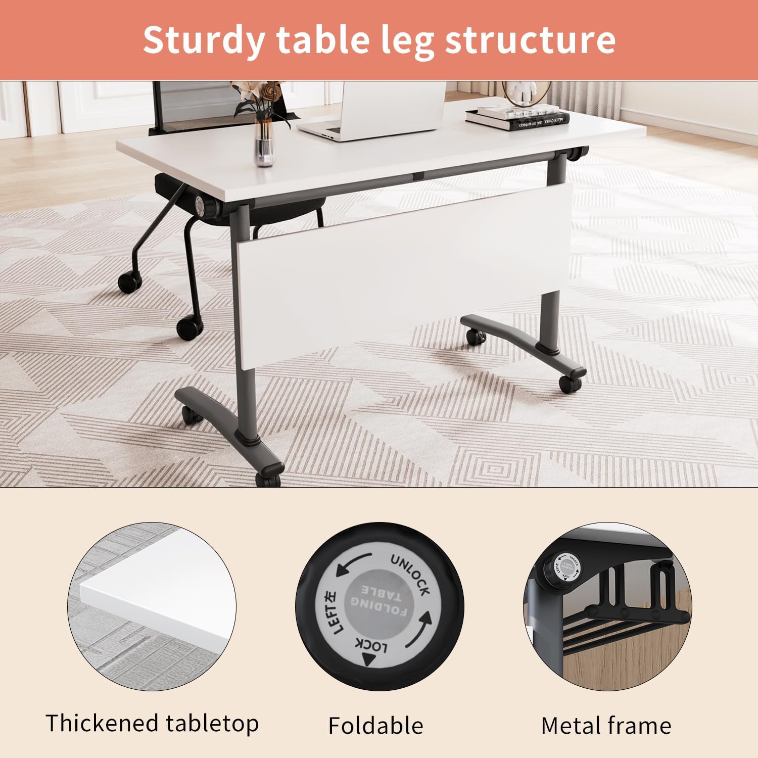 Folding Conference Room Table,Flip Top Mobile Training Table,Mobile Training Tables with Wheels for Office Conference tables Training Rooms Foldable Meeting Tables (4pack 63 x 19.7 x 29.5inch)