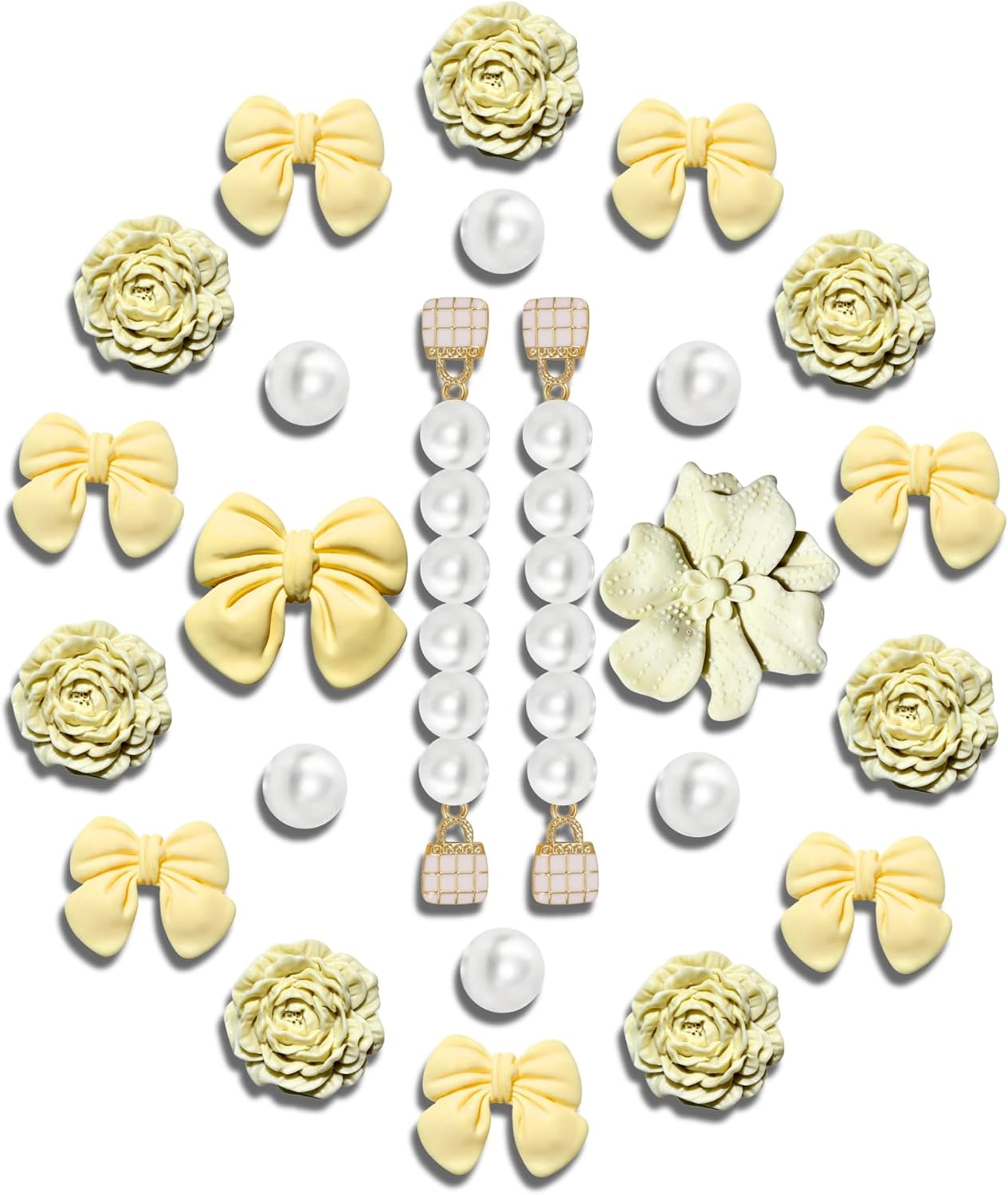 Pink Shoes Charms Sweet Luxury Bow Camellia Pearl Chain for Shoe Decoration