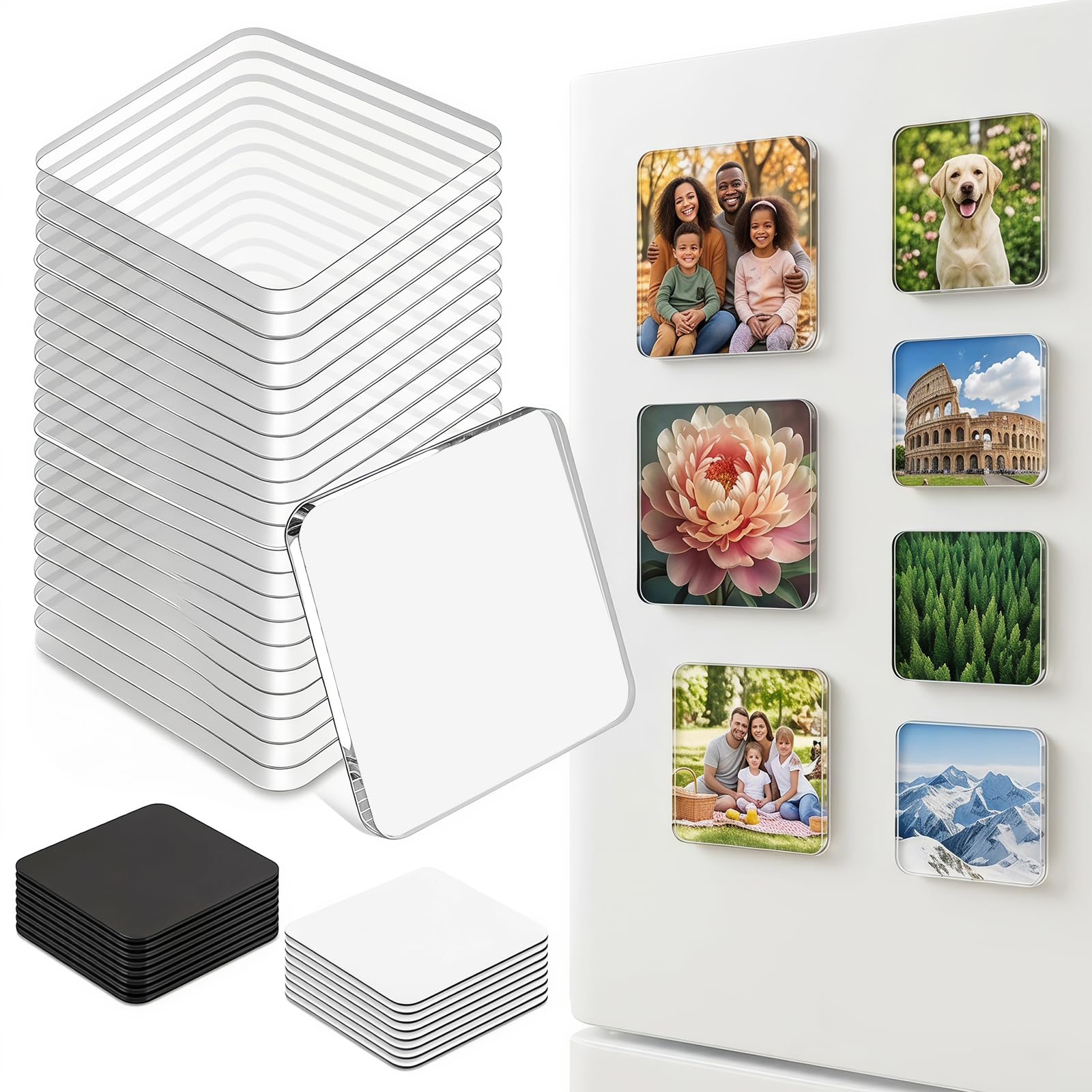 24 Pack Clear Acrylic Fridge Magnets 5×5cm Adhesive Magnets