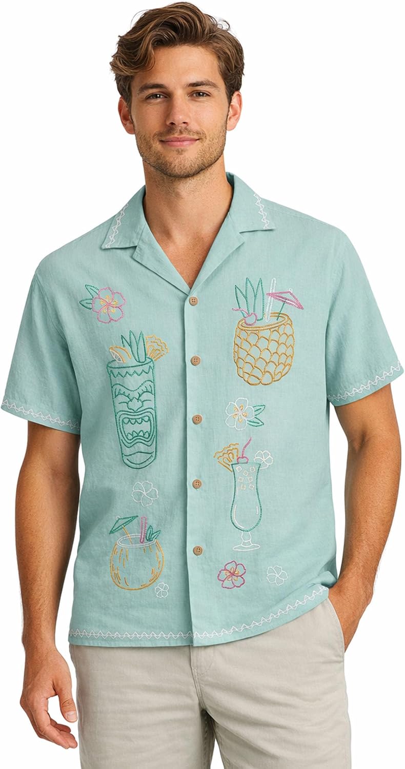 Tipsy Elves Men's Cabana Hawaiian Shirts - Casual Linen Summer Shirts for Men - Game Changing Designs and Modern Fit