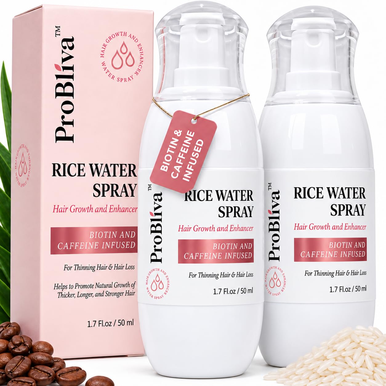 Rice Water Hair Growth Spray: Rice Water for Hair Growth with Biotin, Aloe Vera, Caffeine, Ginger, Rosemary Oil, Castor Oil for Thicker, Longer and Fuller Hair – Hair Growth Product for Men and Women 1.7 Fl Oz (Pack of 2)