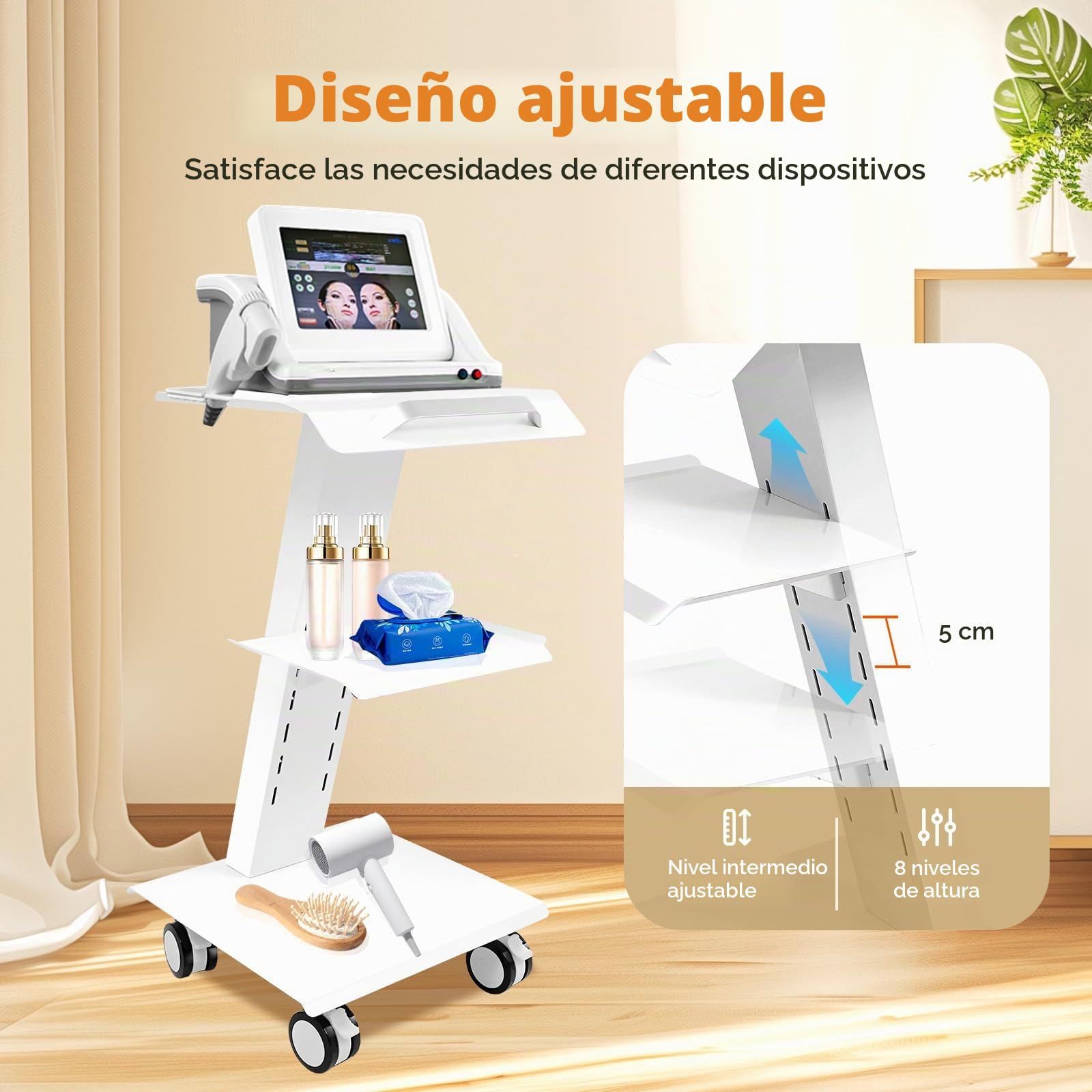 Carrito portátil, auxiliar para dispositivos médicos y dental, mesa auxiliar de 3 niveles, blanco