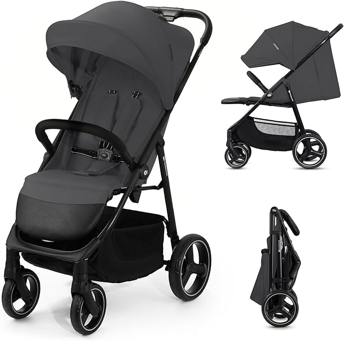 Kinderkraft TRIG 3 Passeggino Leggero, Pieghevole, Posizione Distesa, Posizione Reclinata, Sospensione 4 Ruote, Cinture di sicurezza a 5 punti, Bambini, Fino a 25 kg, Gris