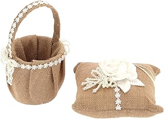Ślubny Ręczny Kosz na Kwiaty Zestaw Juta Kwiat Dziewczyna Kosz Vintage Kosz na Kwiaty z Poduszką na Pierścionek Piękny Kosz na ślub Kwiaciarnię