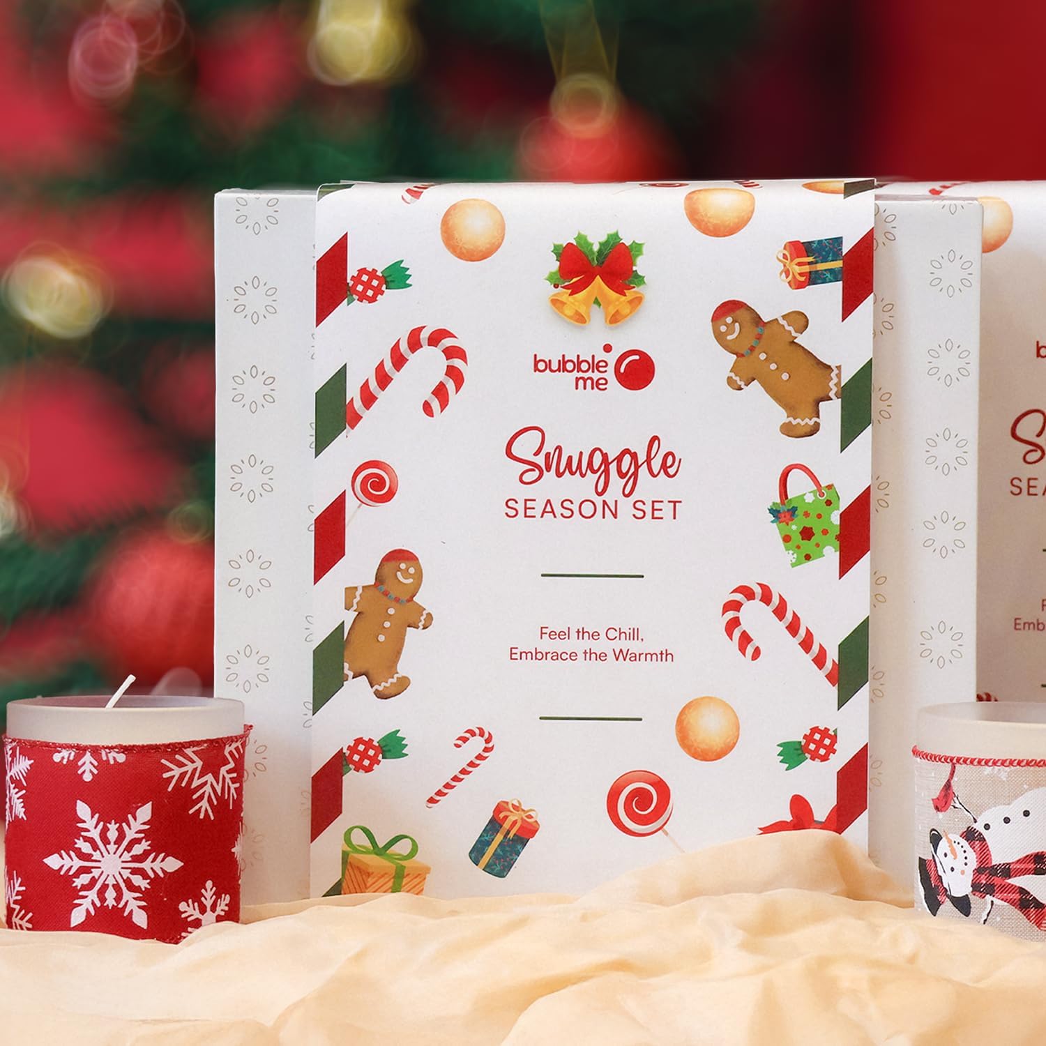 Snuggle Set Christmas Gift Box by Bubble Me | Complete Self-Care Kit with Kiss of Krimson Shower Gel, Body Lotion, Body Mist, Bath Loofah, Festive Card & Accessories