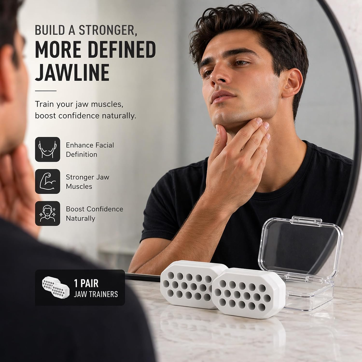 Jaw Exerciser Set with 3 Resistance Levels, Silicone Jaw Trainer for Beginners to Advanced Users, Portable Chewing Exercise Tool for Daily Use