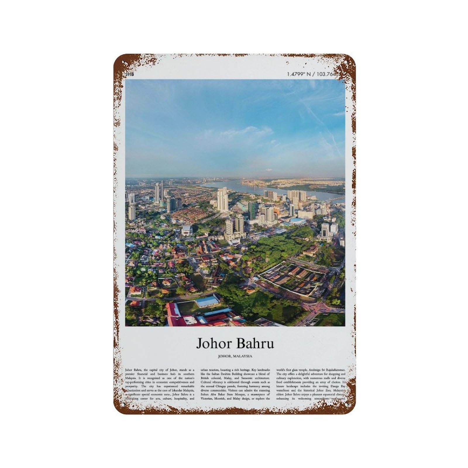 xiaoxiaoshen Johor Bahru Johor, Malaysia City Scenery Wall Decor Art Metal Tin Poster Modern Home Decor Art Home Bar Shop Decorations Vintage Sign 30x20cm