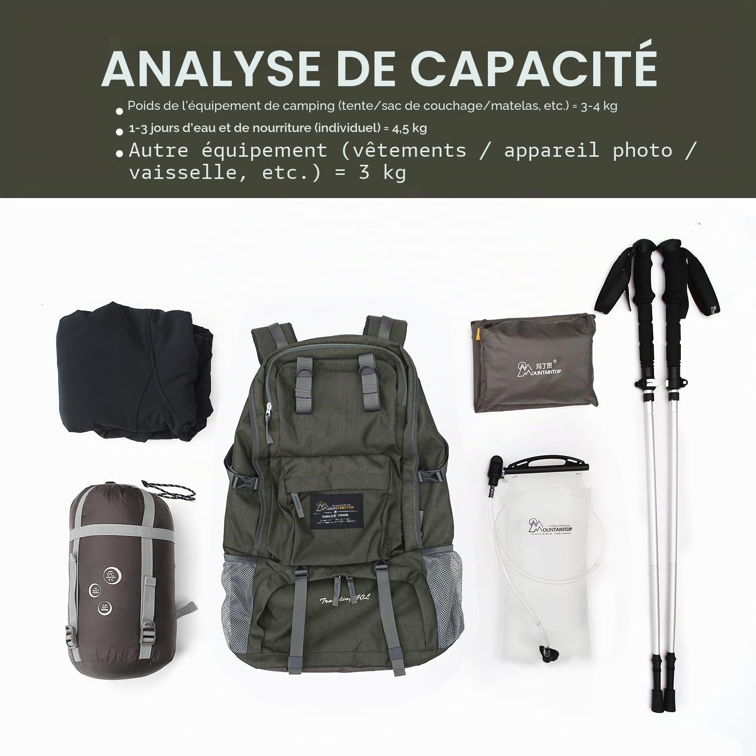 Sac à dos de randonnée MOUNTAINEER 40 l Idéal pour le trekking, les voyages, le camping et l'escalade